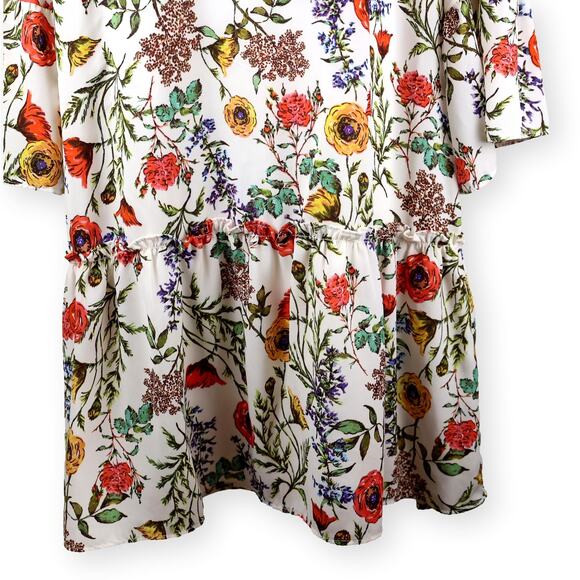 Nicole Miller Shift Dress Lined Sleeves Floral Orange Cream 12 - Picture 9 of 9